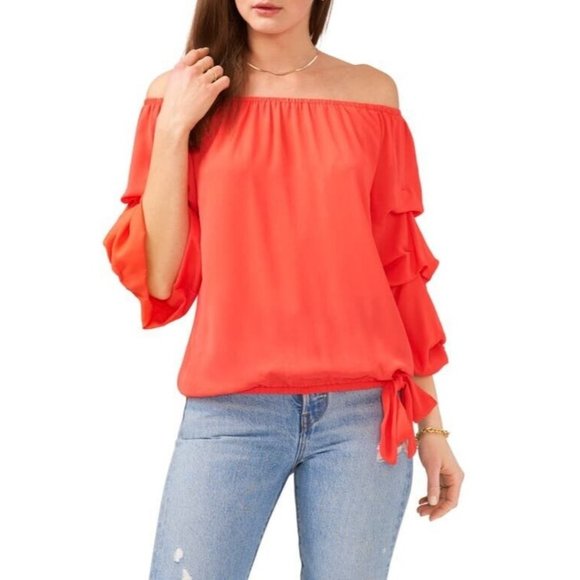 Women's Bubble Sleeve Off the Shoulder Top Red Size XL MSRP $69 - Picture 1 of 1